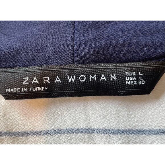 Zara Woman Striped Tunic Top Blue White V-Neck Hi-Low Hem Sz L Coastal Beachy - Picture 2 of 8